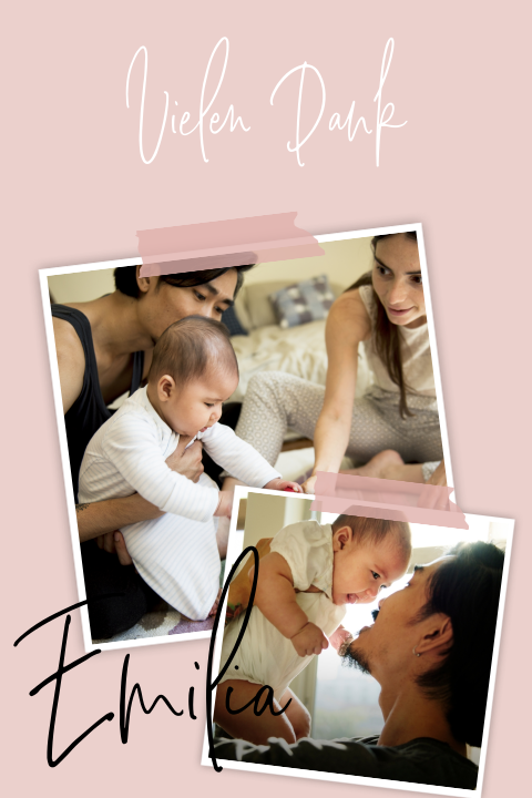 Dankeskarte zur Geburt eines Mädchens mit zwei Fotos