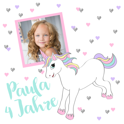 Süße Einladung für eine Feier eines Mädchens mit Einhorn