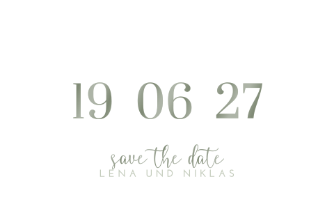 Save-the-Date Karte in Weiß mit großem Datum und eleganter Schrift