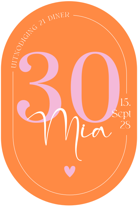 Ovale Color-Blocking Geburtstagseinladung 30 Dinner in Orange mit Herz