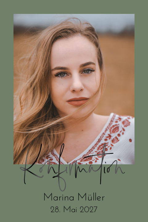 Schlichte Einladung zur Konfirmation mit Foto in Grün und Weiß
