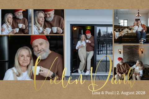 Dankeskarte Hochzeitstag im Kraft-Look mit Fotocollage