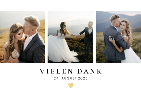 Romantische Dankeskarte mit drei Fotos und Herz