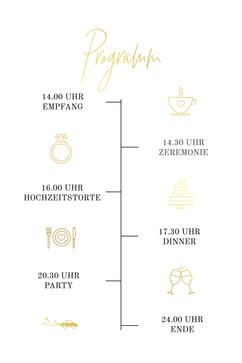 Stilvolle Tagesablaufkarte mit Goldfolie