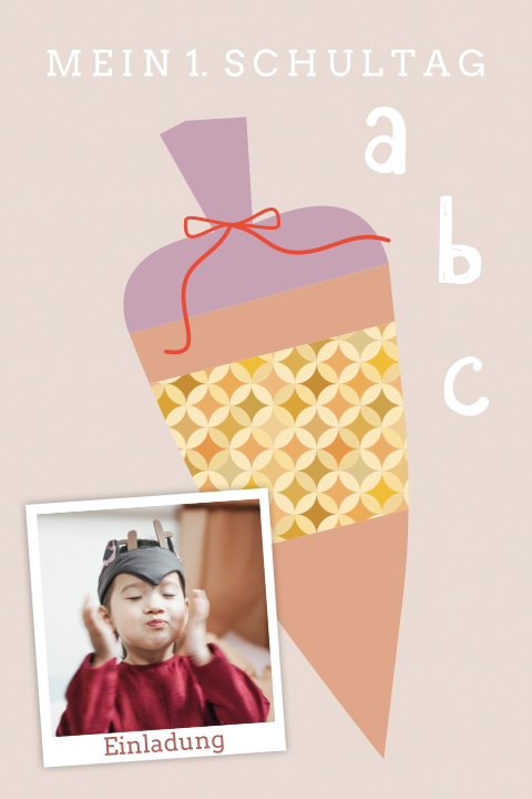 Einladung zum Geburtstag mit vier Fotos und Schultüte