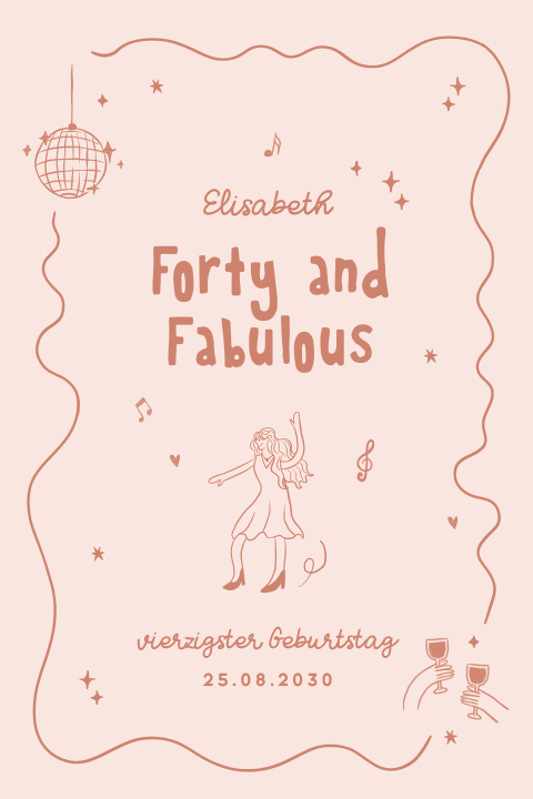 Geburtstagseinladung zum 40. mit Retro-Illustrationen