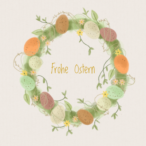 Osterkarte mit Ostereierkranz