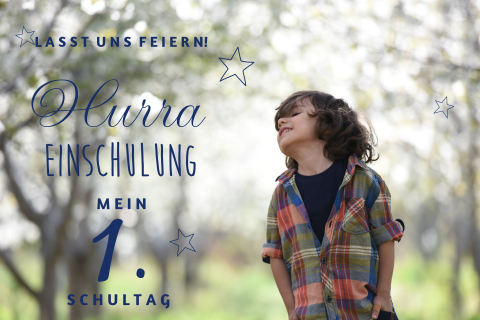 Festliche Einschulungskarte mit Foto für Jungen