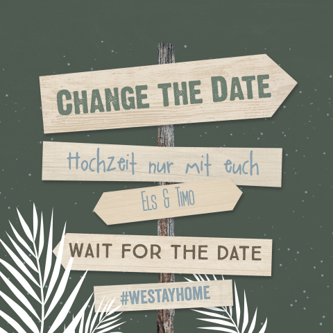 Coole Change the Date Karte in Grün mit Wegweisern und Zweigen