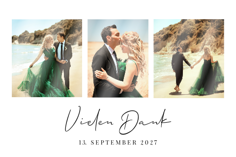 Moderne Dankeskarte Hochzeit mit drei Fotos