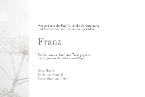 Dankeskarte Trauer mit Pusteblume