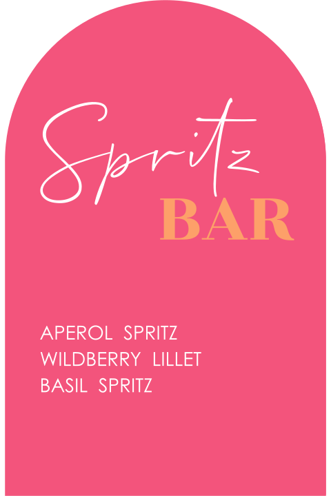 Hinweisschildchen für die Bar in Pink mit Aperol Spritz Motiv