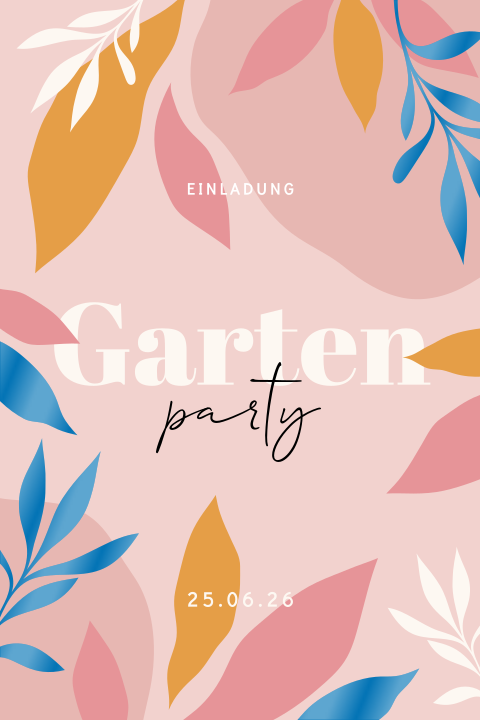 Bunte Gartenparty Einladung zum Geburtstag 40 Jahre mit Blättern