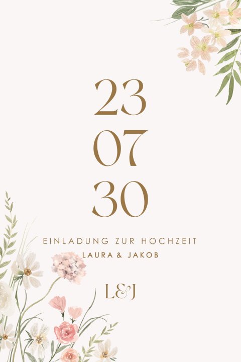 Romantische Hochzeitskarte mit Blumen | optionalem Holzherz