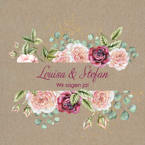 Elegante Hochzeitskarte mit bunten Blumen und Kraft
