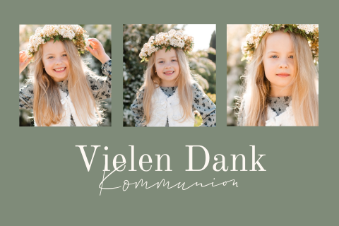Dankeskarte zur Kommunion in Grün mit Fotos