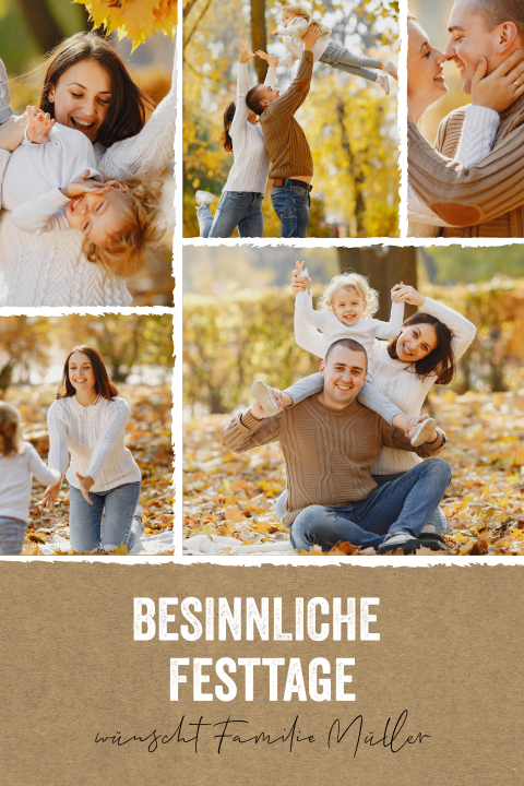 Kraftlook-Weihnachtskarte 5 Fotos und Rahmen