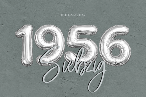 Einladung 70. Geburtstag mit silbernen Ballons