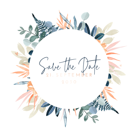 Schicke runde Save the date Karte mit herbstlichen Blättern