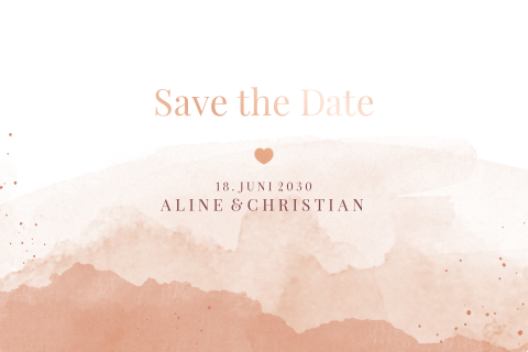 Save the Date Karte mit rosa Aquarellfarbe und Herz