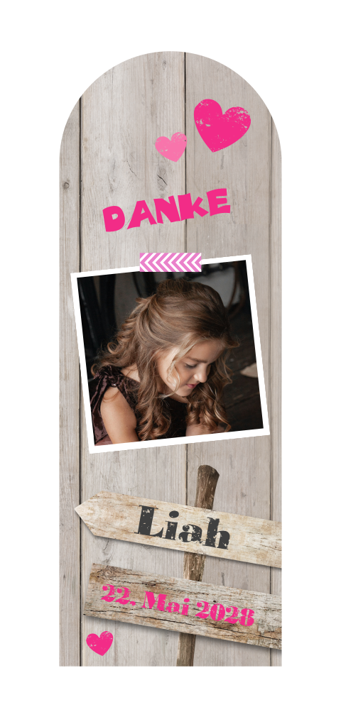 Dankeskarte Kommunion mit Foto und hölzernem Strandpfosten