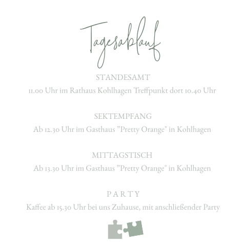 Einlegeblatt mit Puzzlestücke in grüner Farbe - Quadratisch