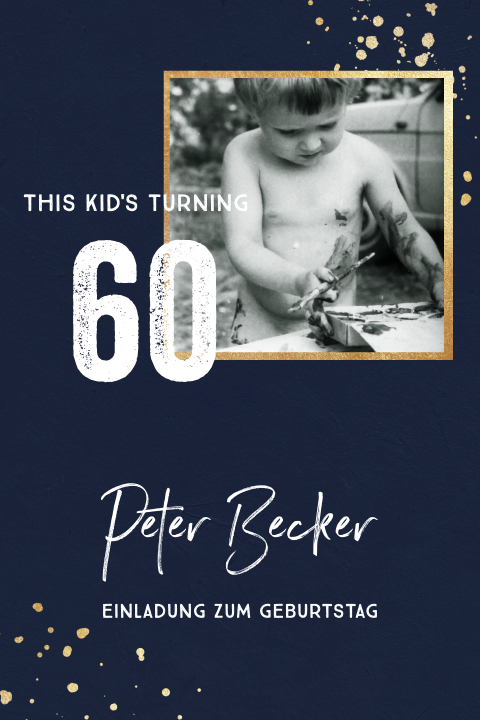 Tiefblaue Einladung zum 60 mit goldenen Details