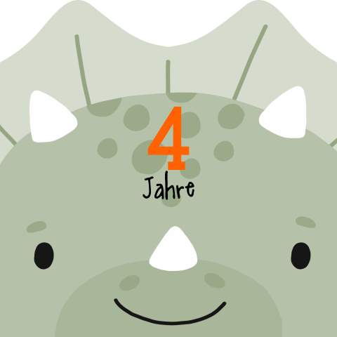 Niedliche Einladung zum Kindergeburtstag in Dinokopf-Form