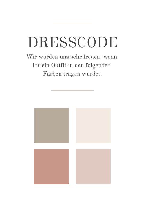 Schlichte Dresscode Karte mit Farbpalette