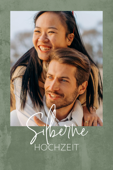 Einladung zur Silberhochzeit mit großem Foto und geschwungener Schrift