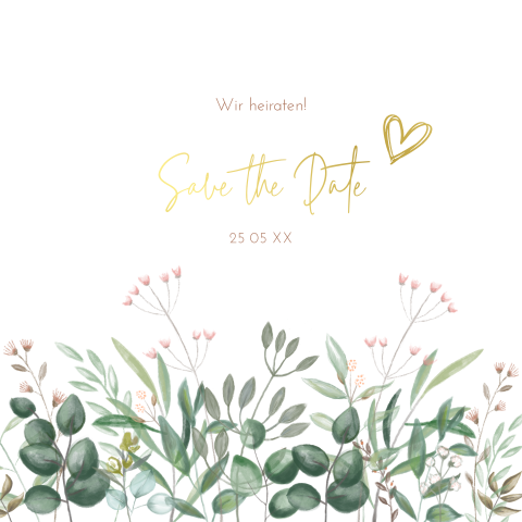 Save the date Karte mit Folienprägung und bemalten Blumenzweigen