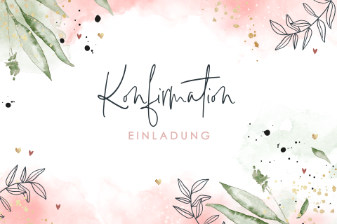 Zauberhafte Einladung zur Konfirmation mit Zweigen und Farbtupfen