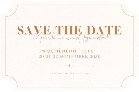 Save the Date Karte im Ticketstil in besonderer Form