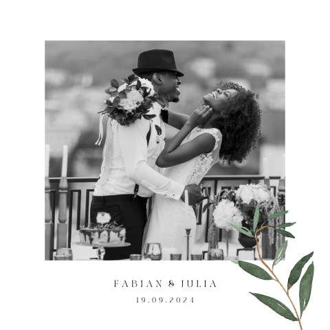 Botanische Dankeskarte mit eigenem Foto und Eukalyptuszweigen