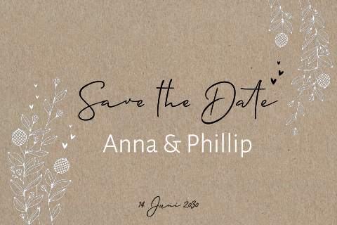 Save the date Karte mit Blumen auf Kraftpapier