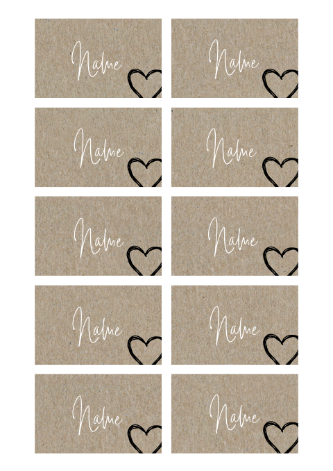 Namenskarten weißer Schrift auf Kraftlook