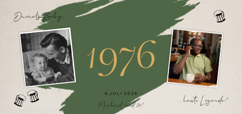 Ticketform Einladung zum 50. Geburtstag mit Bier, Jahreszahl und Fotos