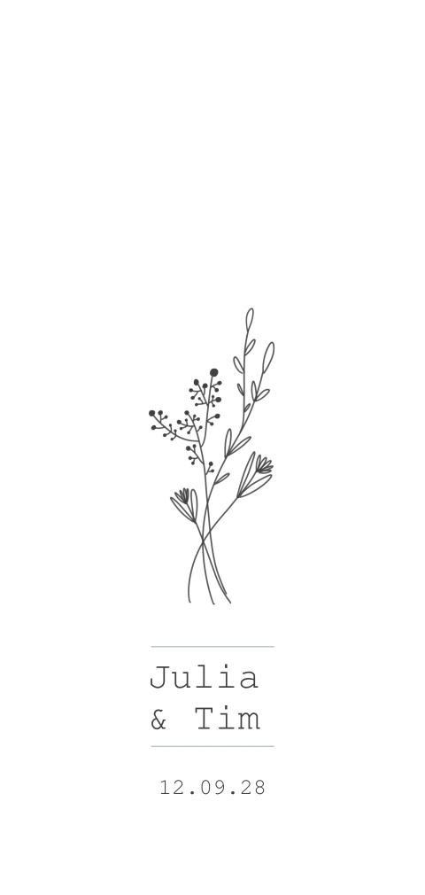 Schlichte Hochzeitskarte in Schwarz Weiß mit Blumen