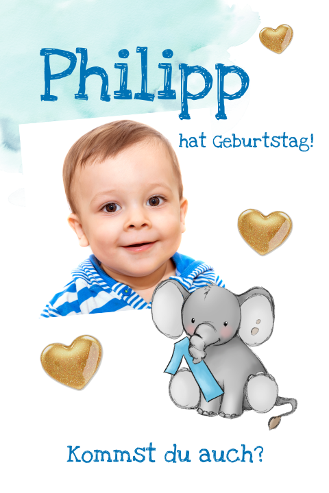 Einladung mit Elefant, Foto und Aquarell