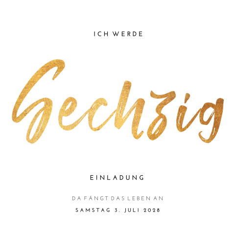 Weiße Einladung zum 60. Geburtstag mit kreativer Schrift
