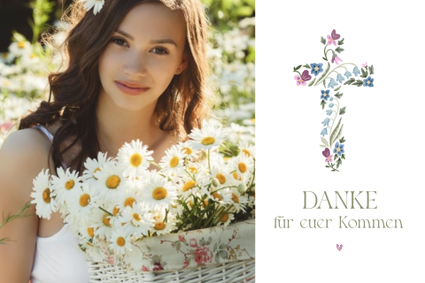 Dankeskarte Firmung mit Kreuz aus Blumen