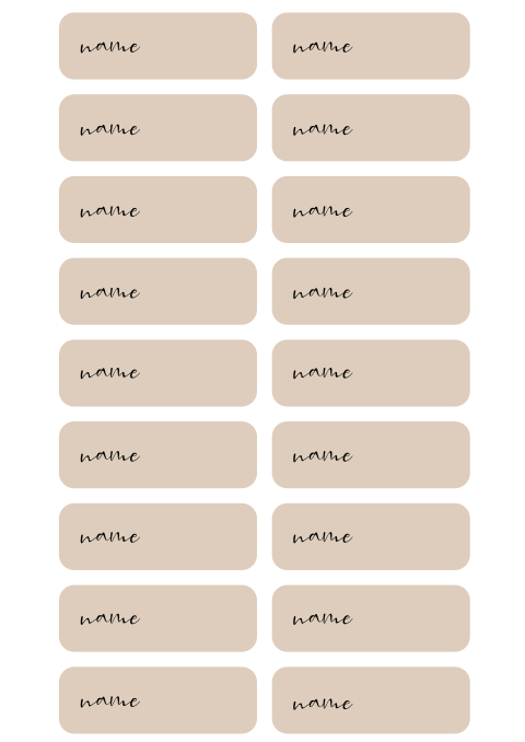 Elegante Namenskarten in Beige mit runden Ecken