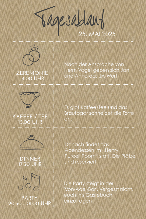 Hübsche Tagesprogrammkarte mit Kraftpapier-look