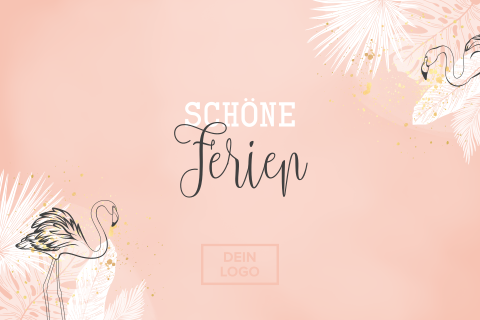 Geschäftliche Dankeskarte mit tropischen Blättern und Flamingos