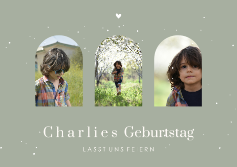 Tischset Geburtstag in zartem grün mit 3 Fotos in Bogenform