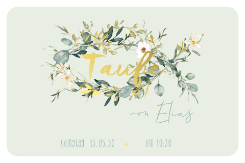 Taufeinladung Ichthys aus Zweige, Blättern mit Foliendruck