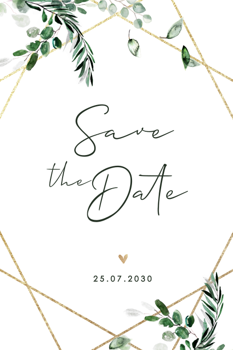 Save the Date Karte mit schicken Eukalyptuszweigen