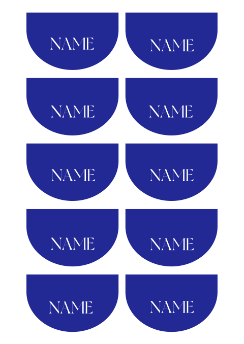 Namenskarten Blau in Bogenform mit optionaler Menükarte