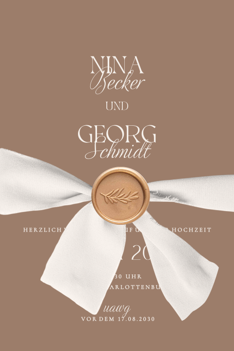 Hochzeitskarte in Mocha mit optionalem Seidenband und Siegel
