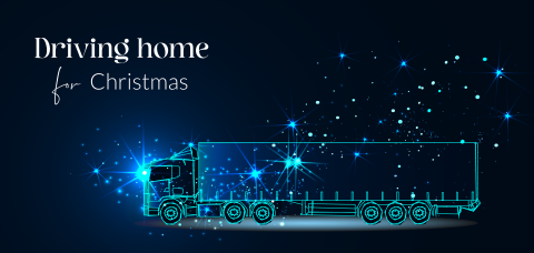 Geschäftliche Weihnachtskarte mit leuchtendem Lastwagen